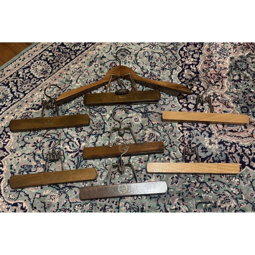 Vintage Wood Pant/Skirt Hangers With Metal Clamp Lot of 7-11 Inch Hangers